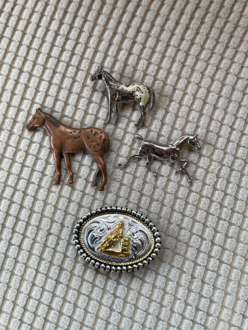 Mixed Horse Pins and Western Buckle Pin - Brown, Silver, Gold
